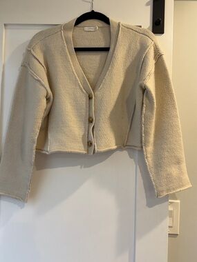 Lush Cream Cropped V-Neck Button Cardigan